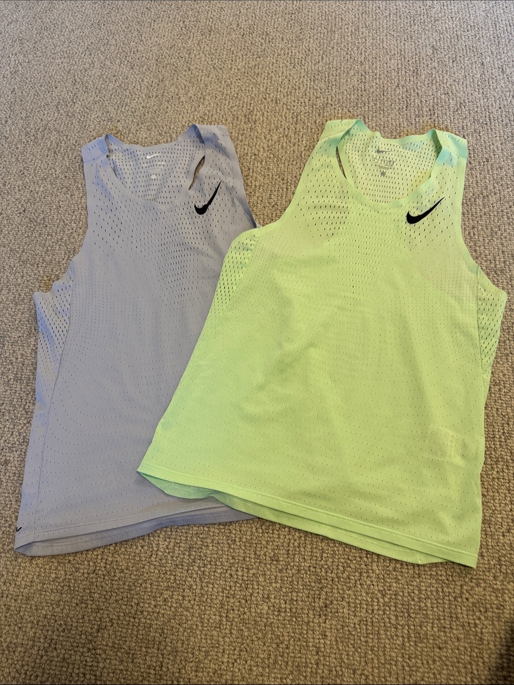 Nike Men's Dri-Fit ADV Singlet Mesh Tank Tops - Neon Green & Light Gray